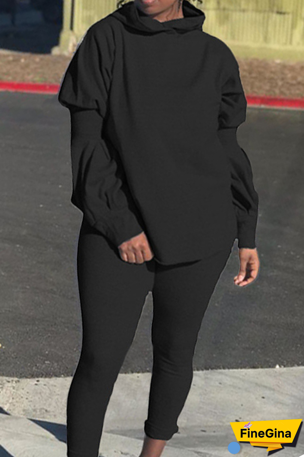 Pink Street Solid Patchwork Hooded Collar Long Sleeve Two Pieces