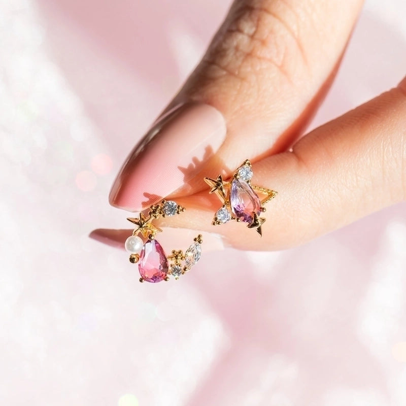 Ethnic Style Star Copper Artificial Gemstones Earrings Ear Studs