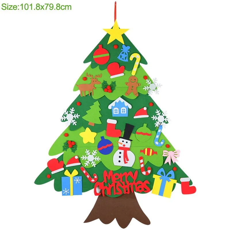 DIY Felt Christmas Tree With LED Light New Year Kids Gift Toys Door Wall Hanging Ornaments Christmas Decoration For Home Navidad