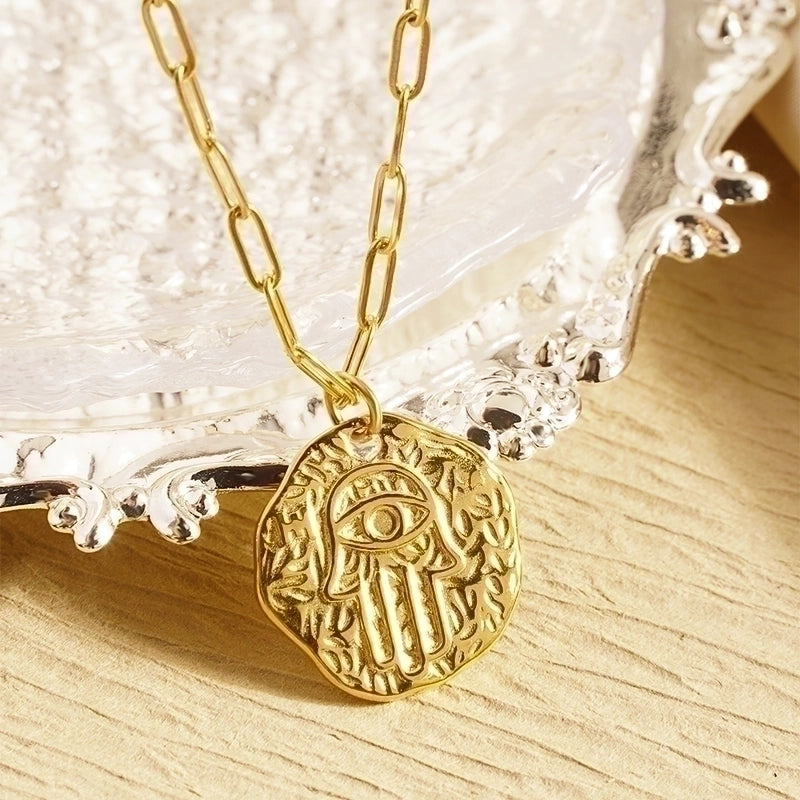 304 Stainless Steel 18K Gold Plated Vintage Style Plating  Pendant Necklace