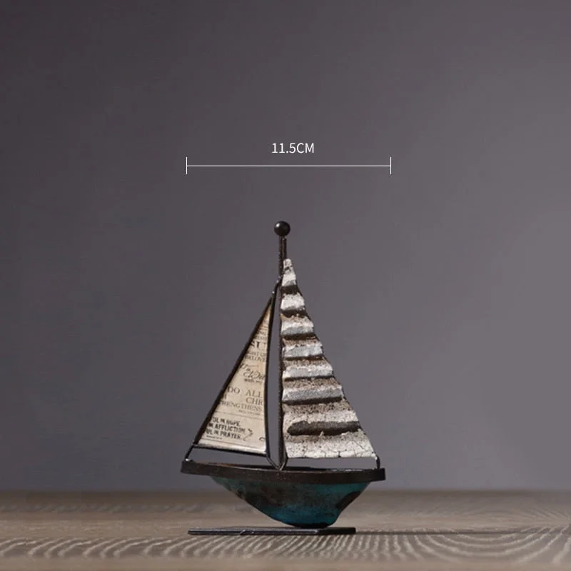 Home Decor Retro Sailboat Model Figurines For Interior Living Room Office Decoration Ornaments Iron Boat Figurine Sculpture Gift