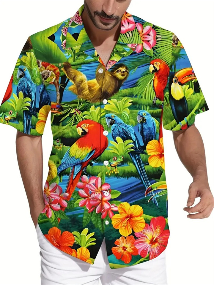 New Wave Summer New Fashion Men's Short-sleeved Cardigan Shirt Printed Shirt