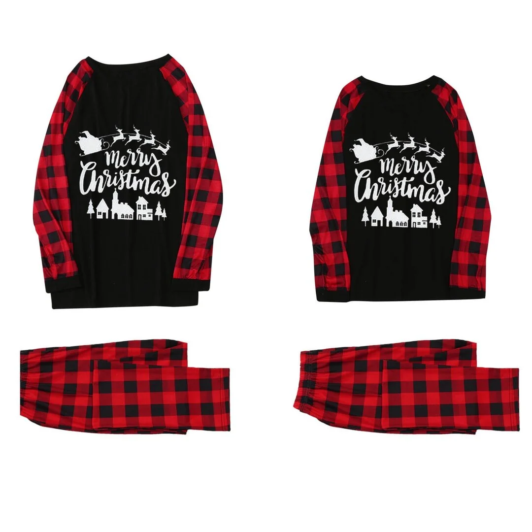 Christmas Parent-Child &ldquo;Merry Christmas&rdquo; Patterned Family Matching Pajamas Sets