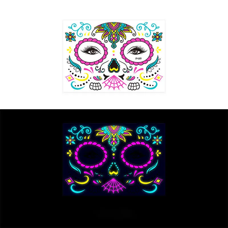 8 Sheets Halloween Funny Luminous Temporary Tattoos Stickers