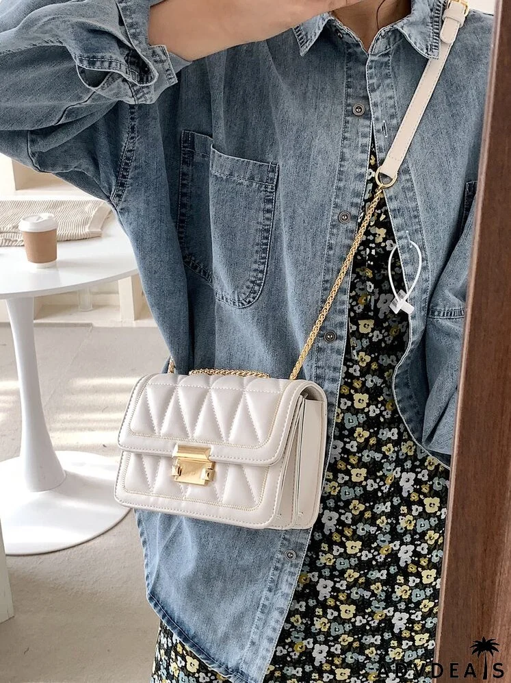 Metal Lock Quilted Shoulder Bag