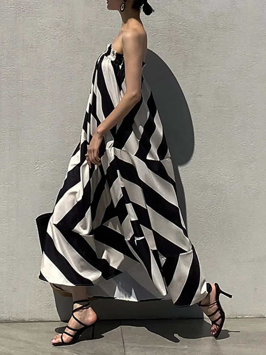 Summer Sleeveless Irregular Stripes Maxi Dress