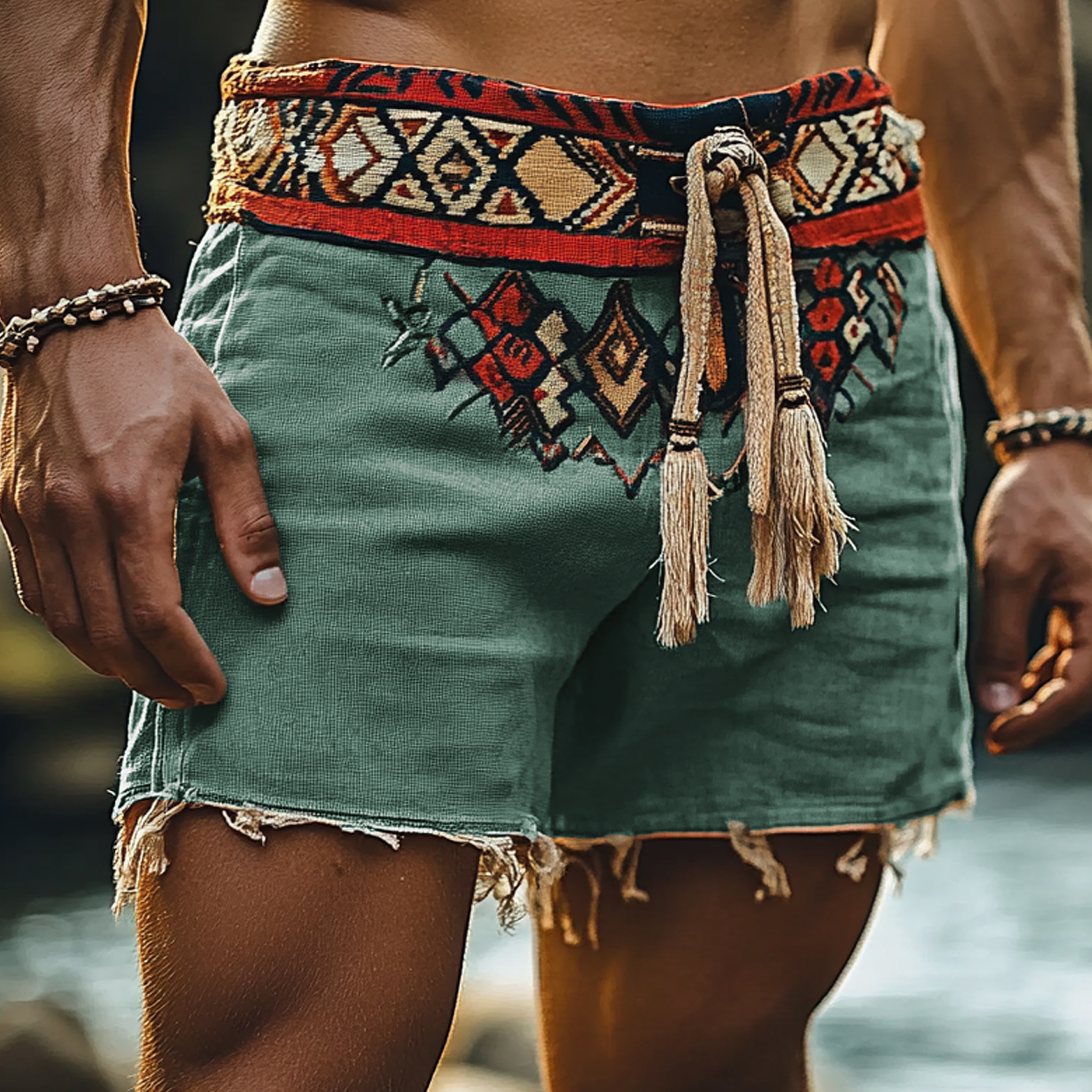 Men's Holiday Bohemian Ethnic Linen Shorts / TECHWEAR CLUB / Techwear