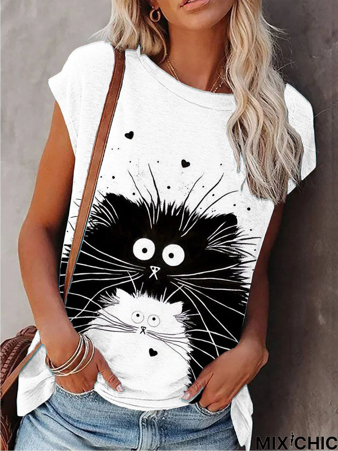 Short Sleeve Casual Animal Crew Neck T-shirt