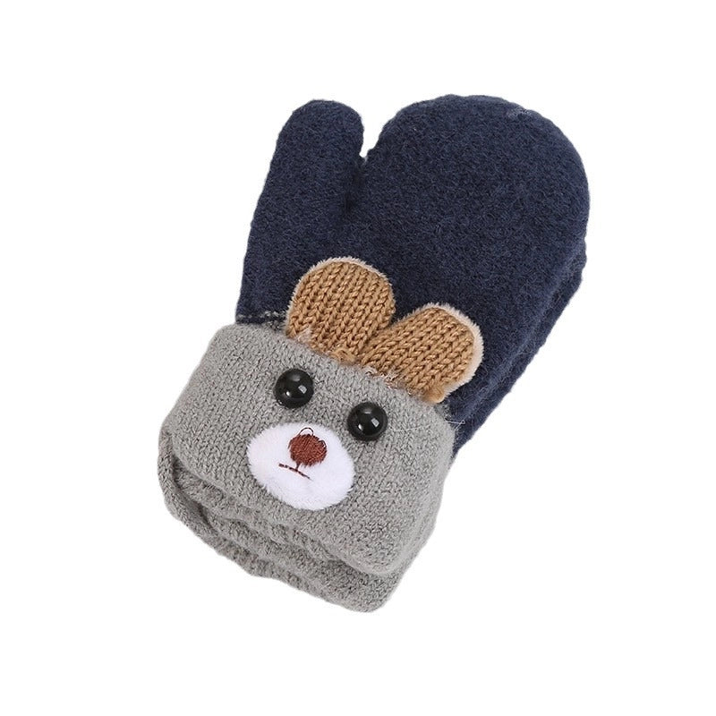 0-3 Years Old Cute Ears Bear Cartoon Children’s Gloves Winter Knitted Wool Double Plus Velvet Padded Warm