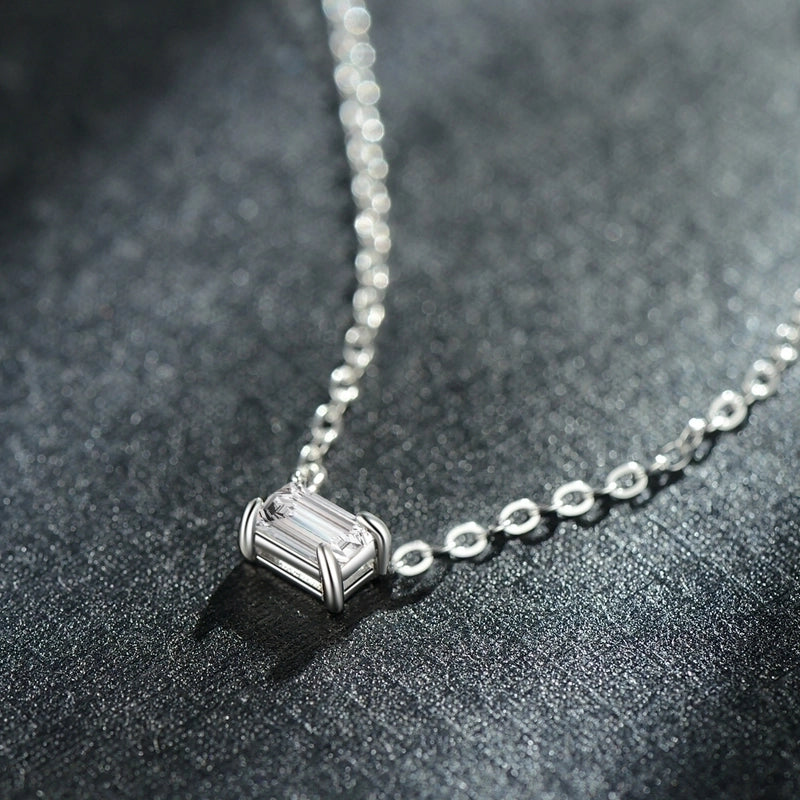 925 Sterling Silver Zircon Cable Chain Plating Inlay Rectangle Necklace