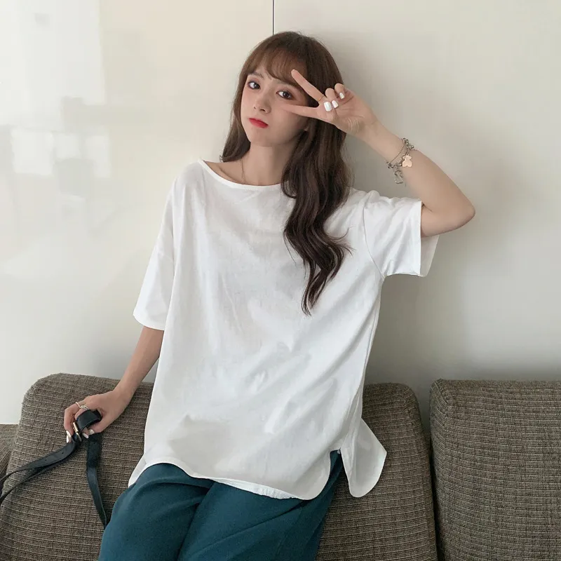 Backless Pure Color Loose T-Shirt