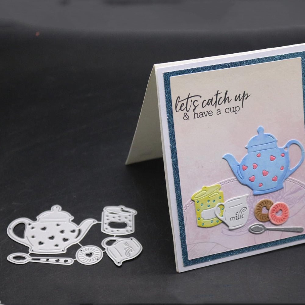 Tea Set Metal Cutting Dies Stencil Teapot Cup Spoon Decoration Die Cut Christmas Scrapbooking 2022 New Craft Stamps And Dies