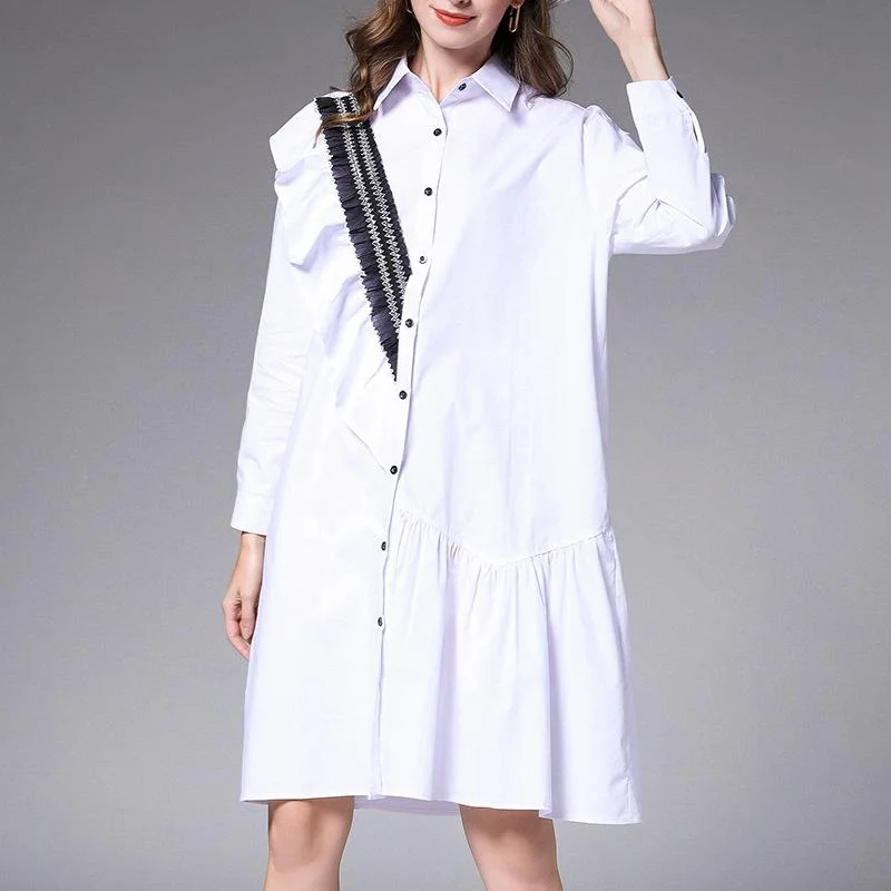 Ladies' new and fashionable lace midi shirt dress