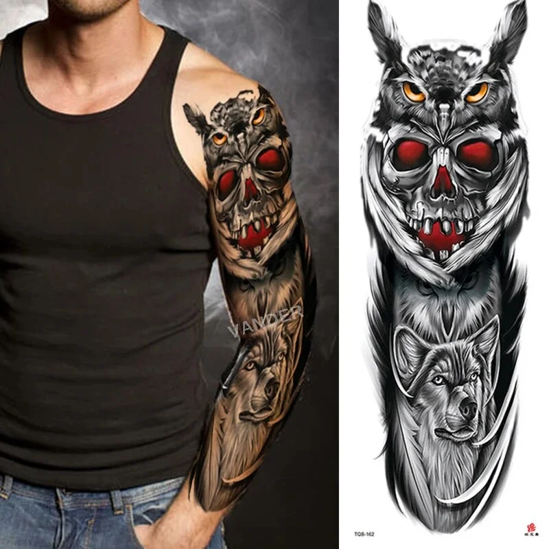 Sdrawing Arm Sleeve Tattoo Lion Crown King Rose Waterproof Temporary Sticker Wild Wolf Tiger Men Full Skull Totem Tatoo