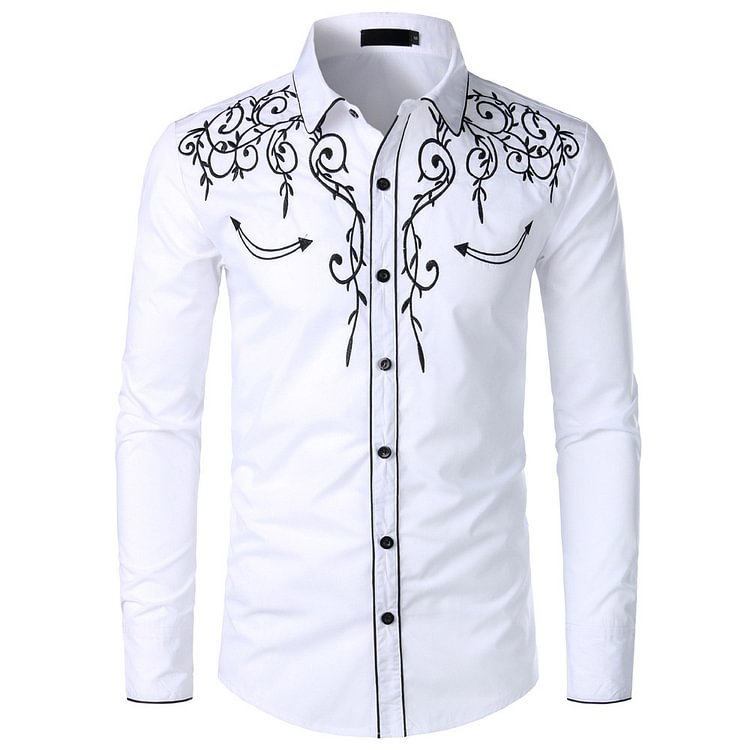 Button Ethnic Color Block Lapel Spring Men's Shirt
