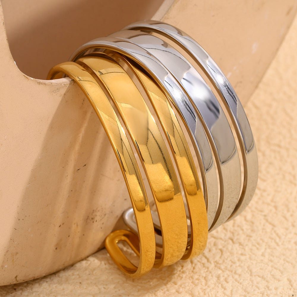 Fashionable Niche Simple And Versatile Popular Hand Jewelry Stainless Steel Plated 18K Gold Personalized Double-Layer Bracelet For Women