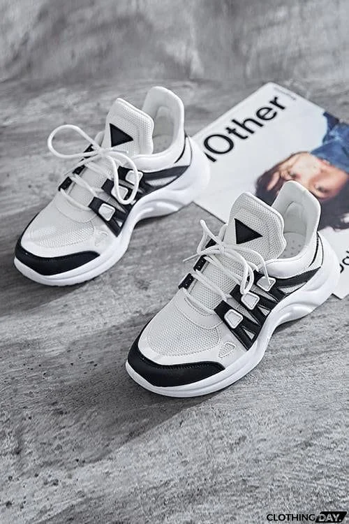 Chunky Mesh Two Tone Lace Up Sneakers