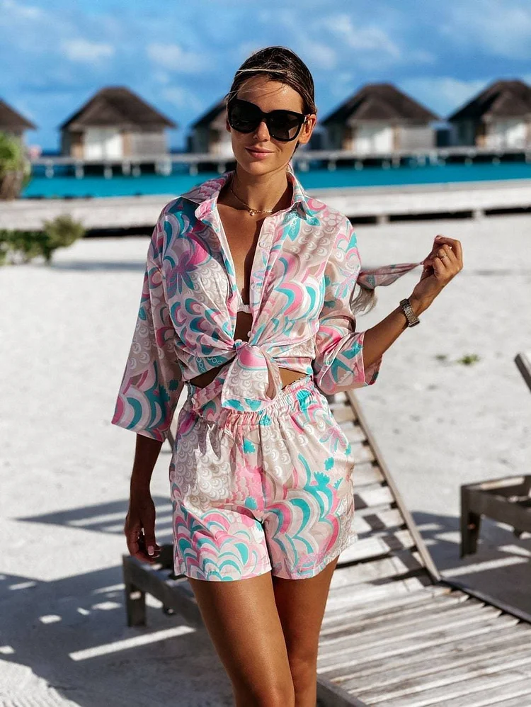 Print Blouse and Shorts Set