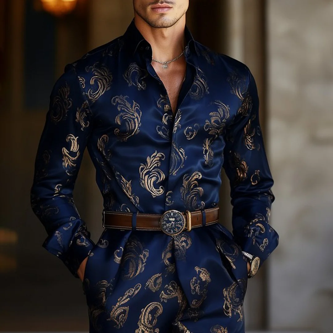 Men's Printed Lapel Jumpsuit-inspireuse