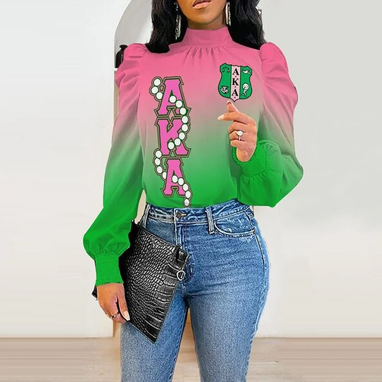 Puff sleeve half turtleneck elegant women's top