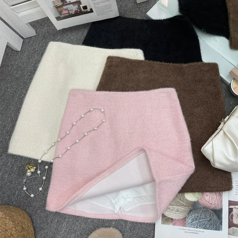 Churchf Real Shooting Pink Hair This Dress Girl Autumn And Winter High Waist A-Buffed Short Skirt Anti-Light One-Step Skirt 8871