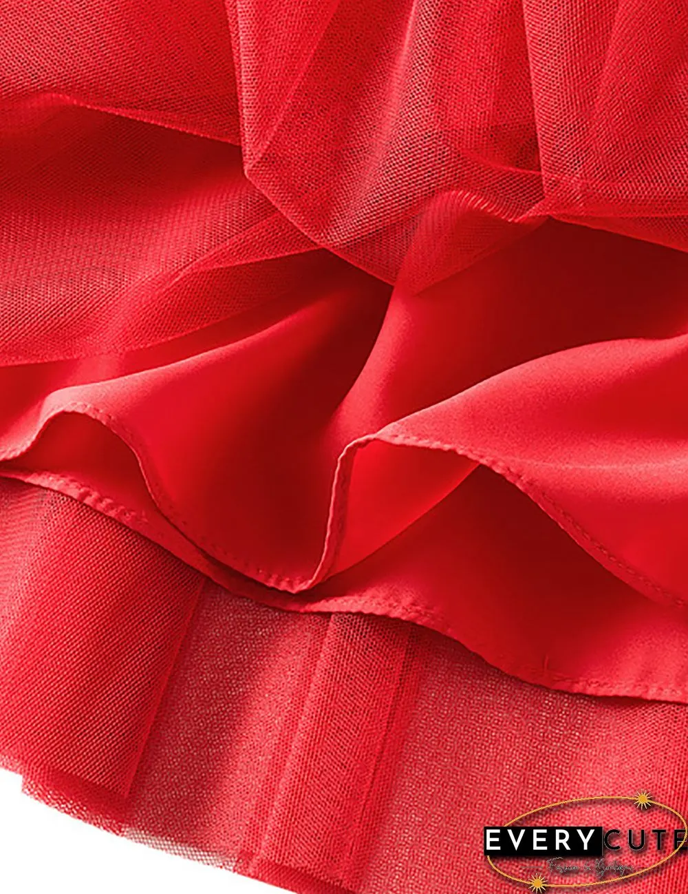 Red Swing Pleated Mid-length Gauze Skirt