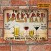 Personalized Backyard Bar Group Therapy Custom Classic Metal Signs