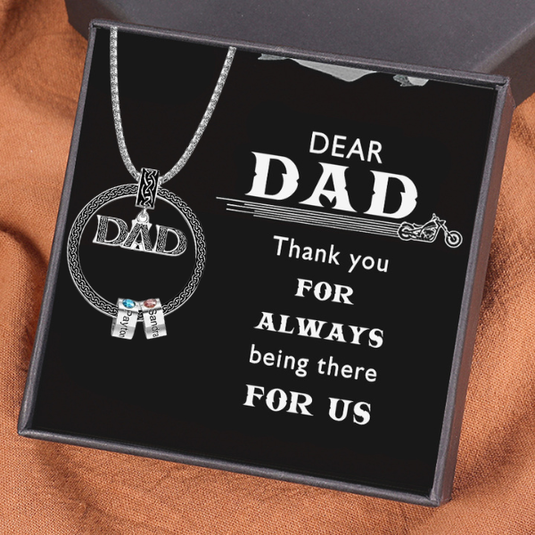 2 Names-Personalized Dad Necklace Gift Card Gift Box-Custom Dad Circle Men Necklace with Birthstones Engraved 2 Names Gifts For Father