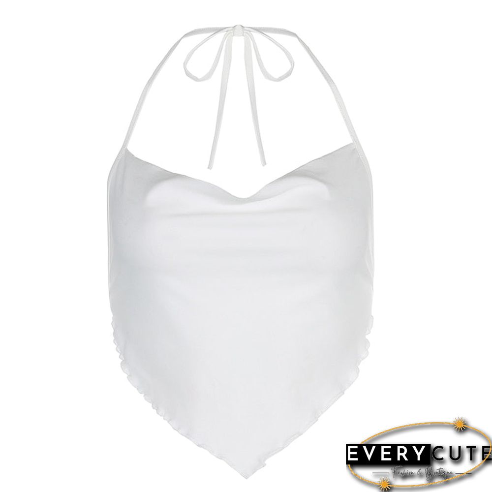 Vintage Retro y2k Crop Tops for Women Sexy Backless Ribbed Lace-up Camisole Harajuku Aesthetic 90s Halter Tops Tee Cuteandpsycho