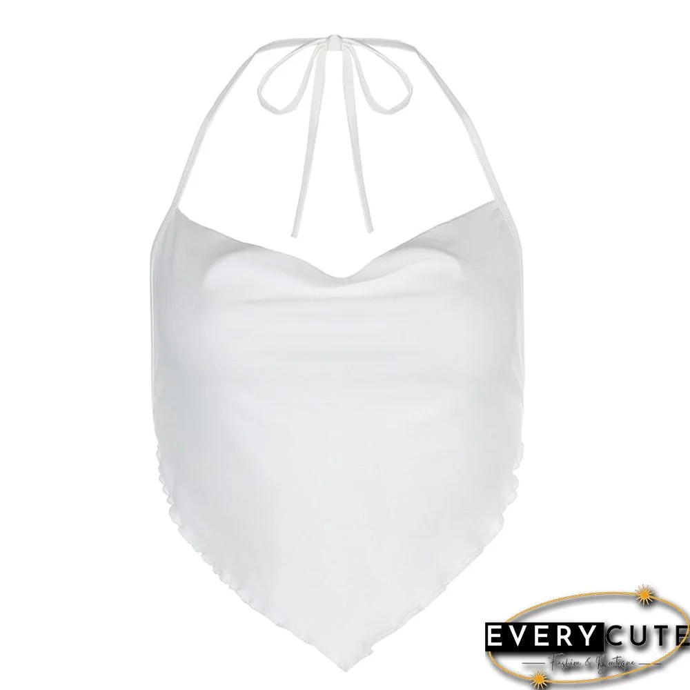 Vintage Retro y2k Crop Tops for Women Sexy Backless Ribbed Lace-up Camisole Harajuku Aesthetic 90s Halter Tops Tee Cuteandpsycho