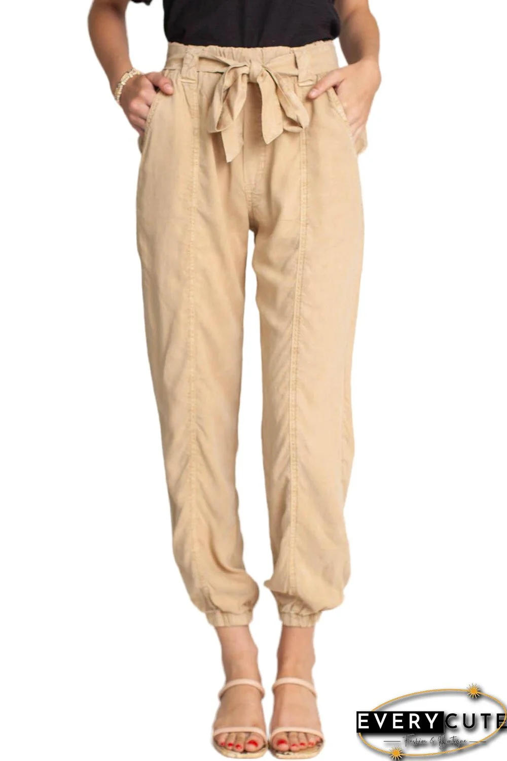 Apricot High Waist Casual Joggers with Pockets