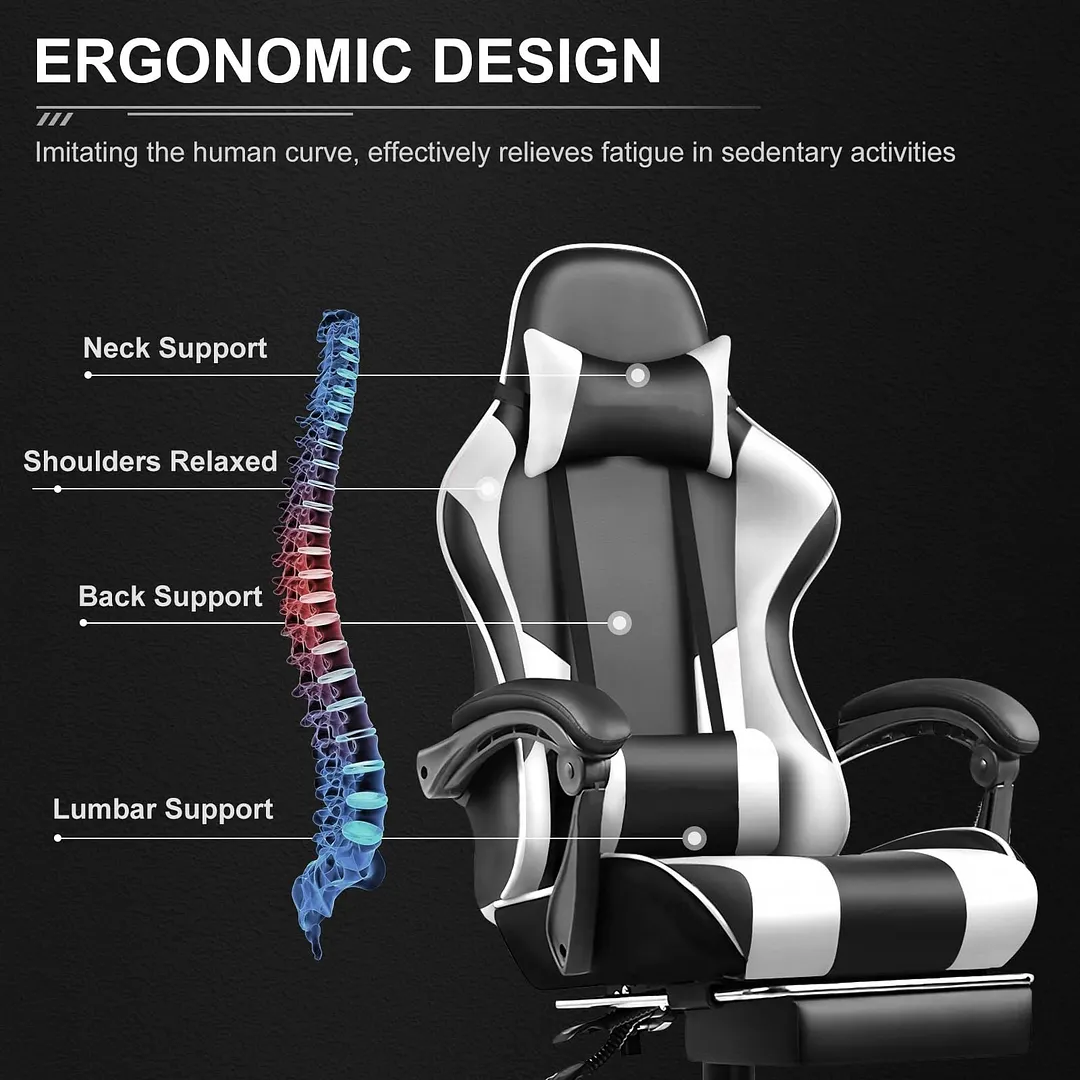 Gaming chair with 360&deg; swivel seat, height-adjustable footrest and lumbar support