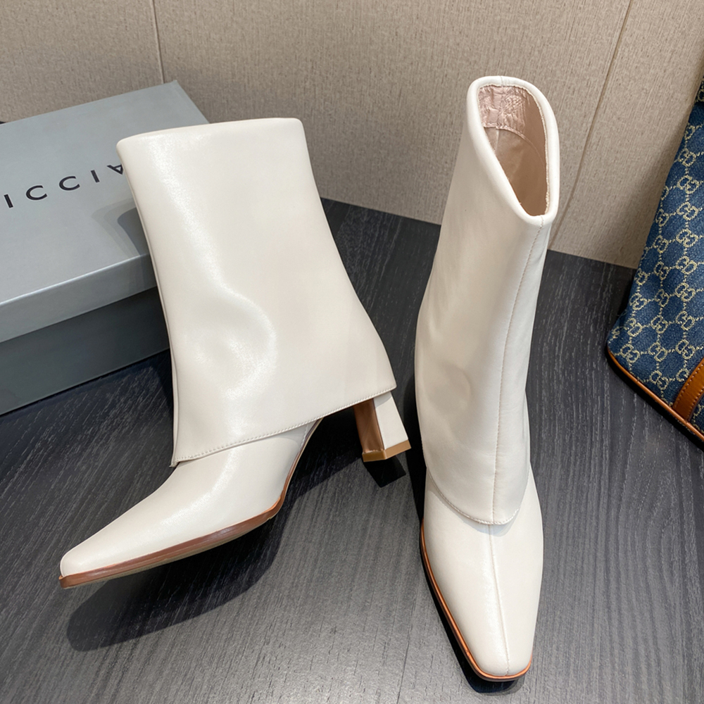 70mm Short Tube Block Heel Boots White-vocosishoes