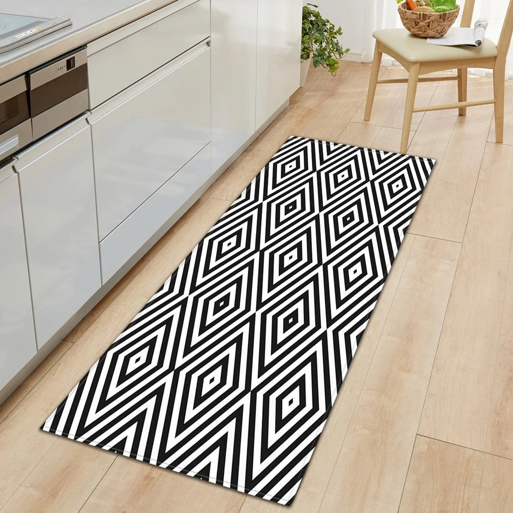 Kitchen Mat Strip Bedroom Entrance Door Mat Geometric Pattern Home Floor Decoration Living Room Carpet Bathroom Non-slip Carpet