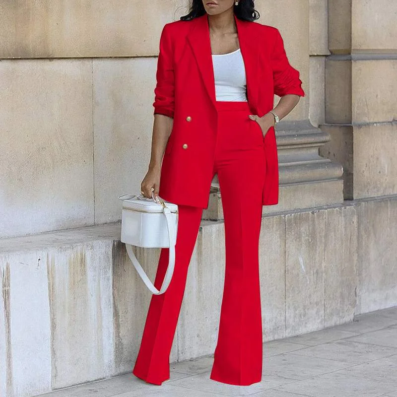 VONDA Women Thin Blazer Sets Solid Trousers Suit Long Sleeve Pants Suits Ladies High Waist Zipper Long Matching Set Oversized