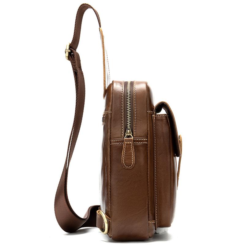 Men’s Retro Style Soft Genuine Leather Large Capacity Adjustable Sling Chest Bag