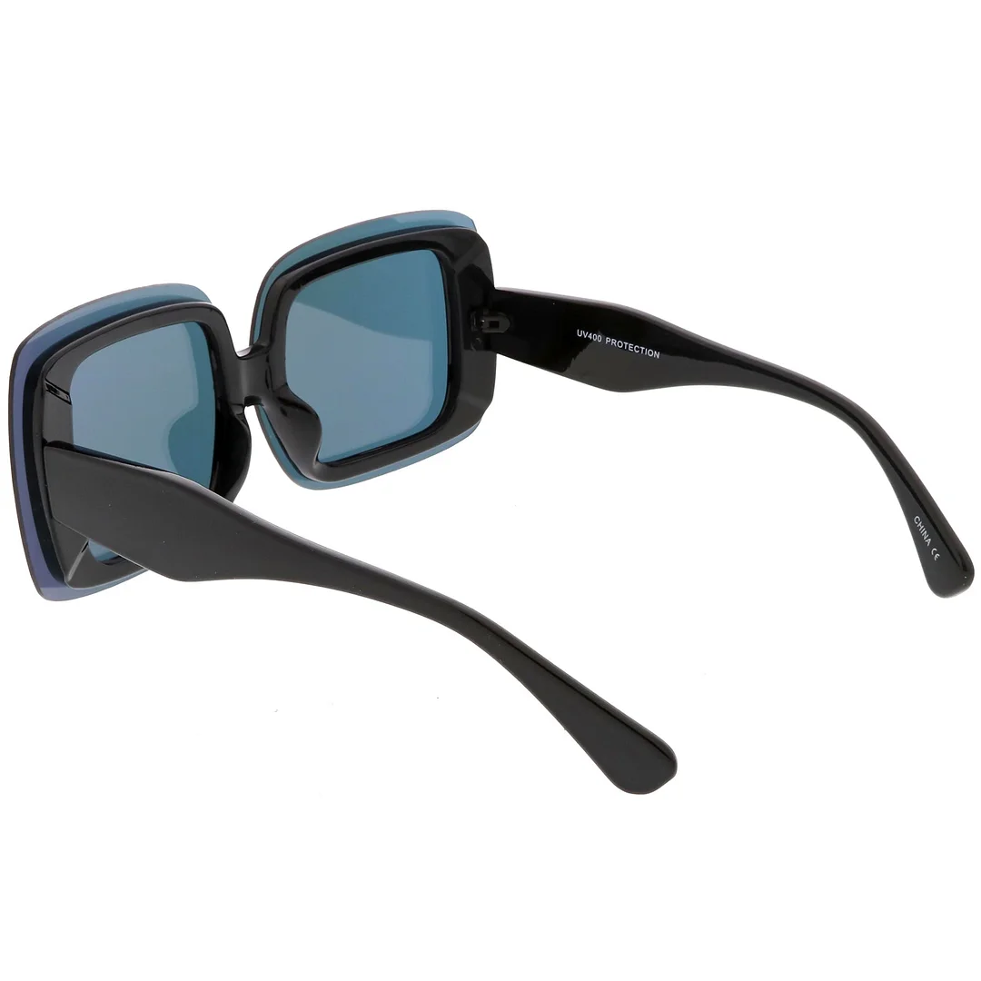 Bold Rimless Square glasses Chunky Arms Color Mirror Lens 71mm