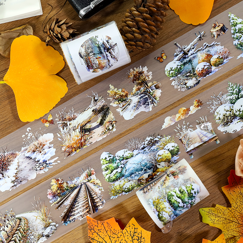 PET 테이프 - 50mm*200cm 빈티지 설경 식물 도로 풍경