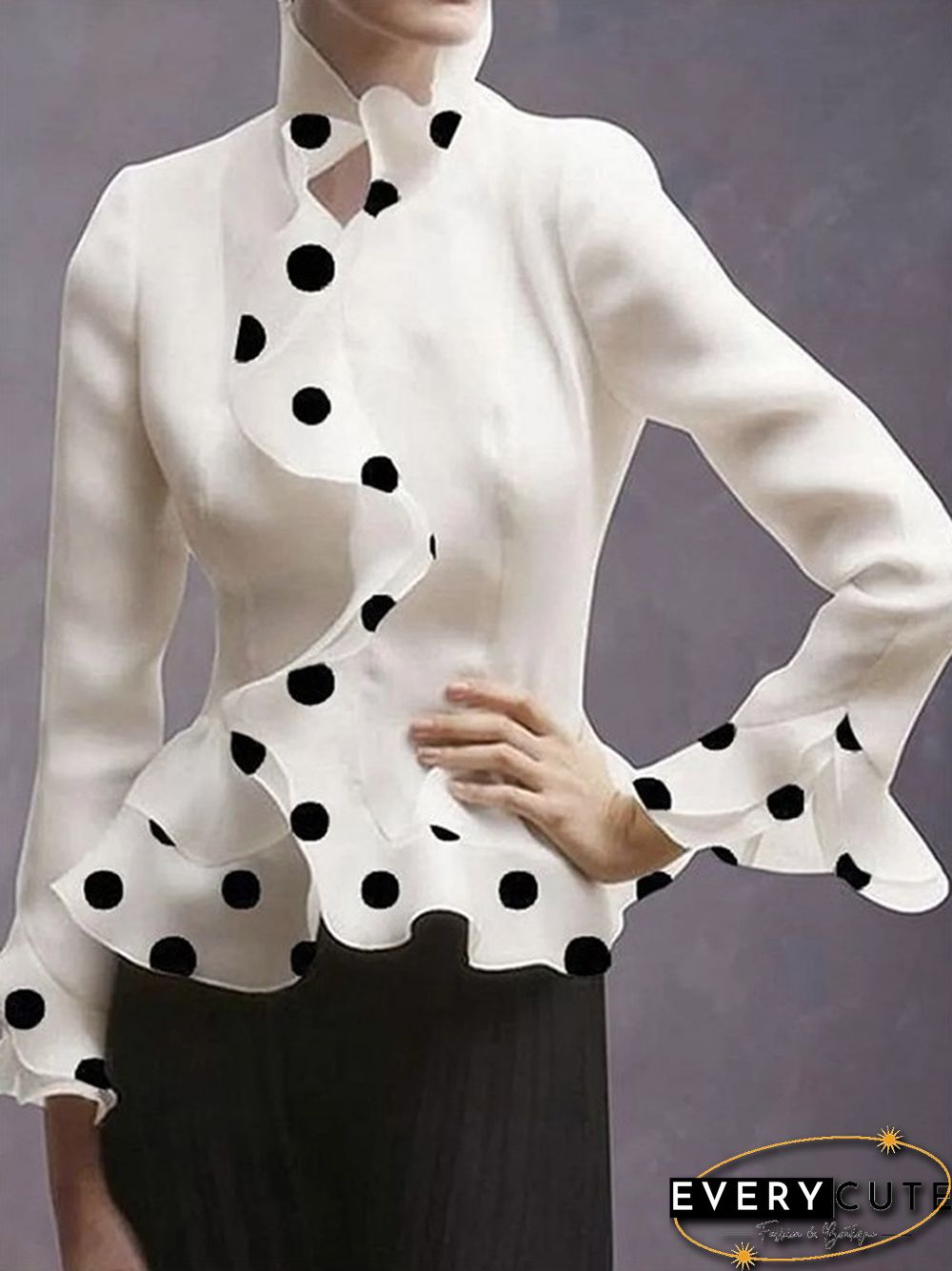 CISMARK Women's Vintage Polka Dot Pencil Dress - Short Sleeve, Slim Fit, Falbala Hem (Black, Large)