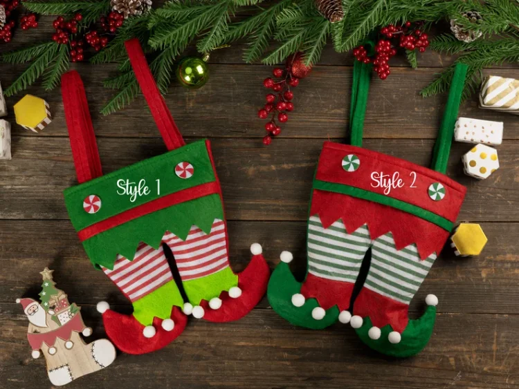 Personalized Elf Christmas Stockings Custom Name Elf Pants Stocking Gift Bag