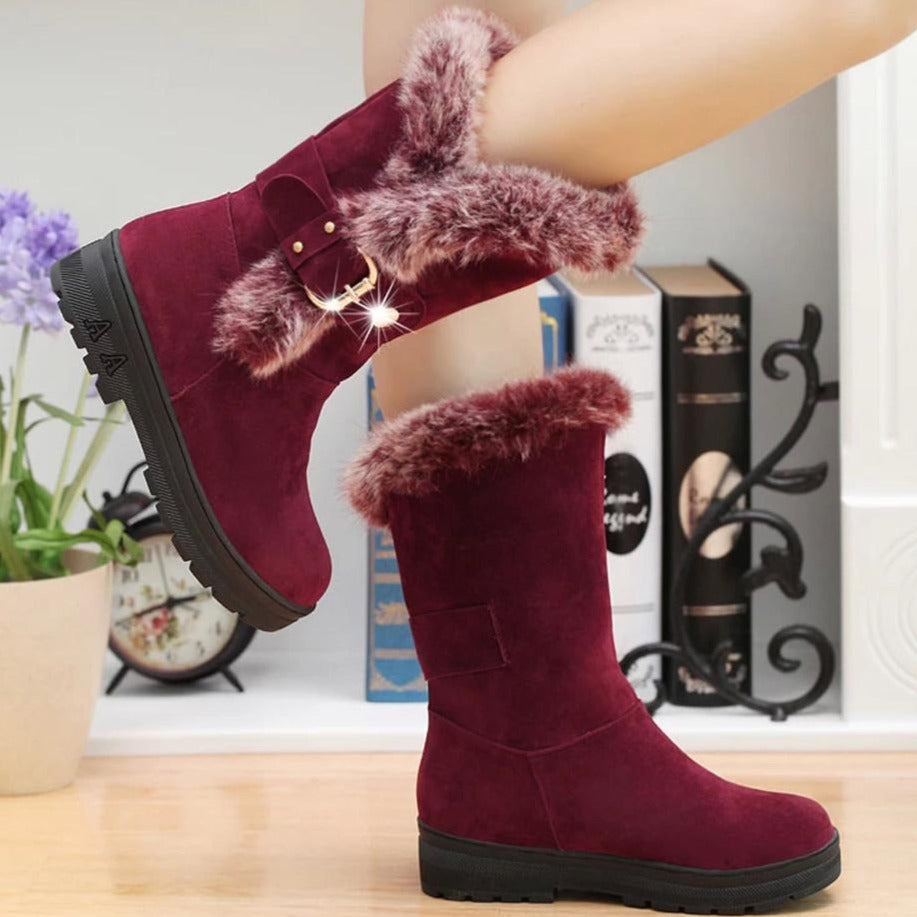 Warm Fur Boots for Women Slip-On Soft Snow Boots