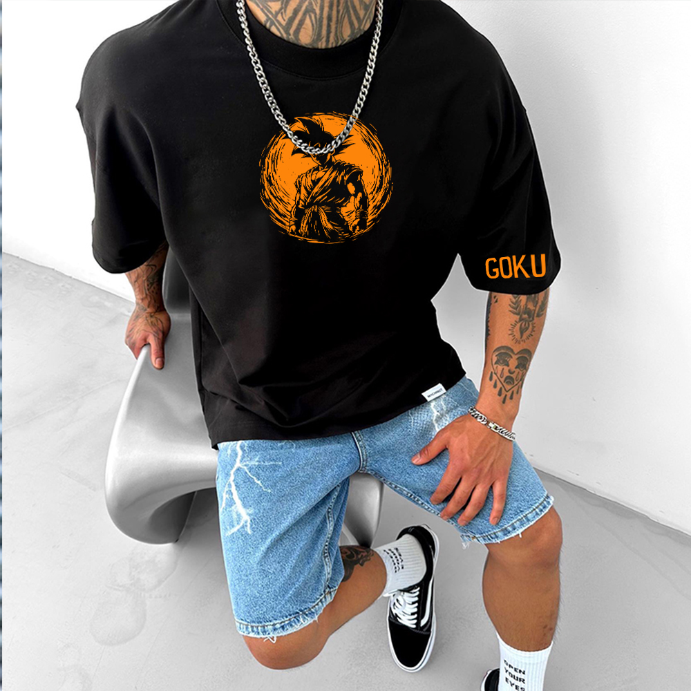 Oversized Casual Dragon Ball Goku Anime Silhouette Large Print T-Shirt