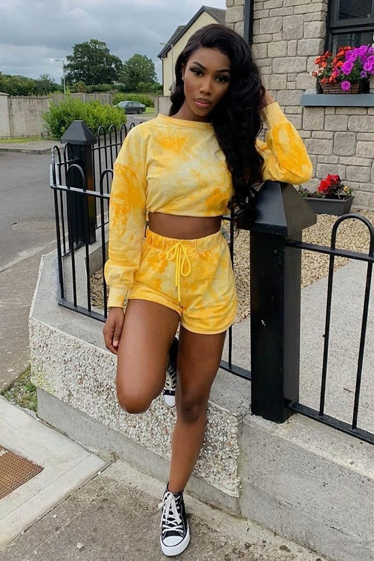 Yellow Tie Dye Jersey Sweat Shorts 