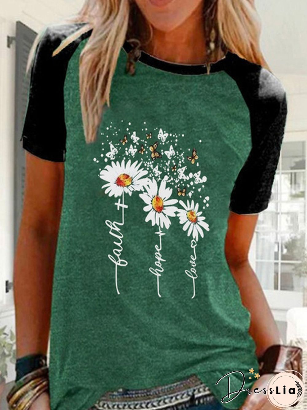 Women's Daisy Printed Round Neck Comfortable Sports T-shirt Plus Size Casual Short Sleeve Tops Blouse