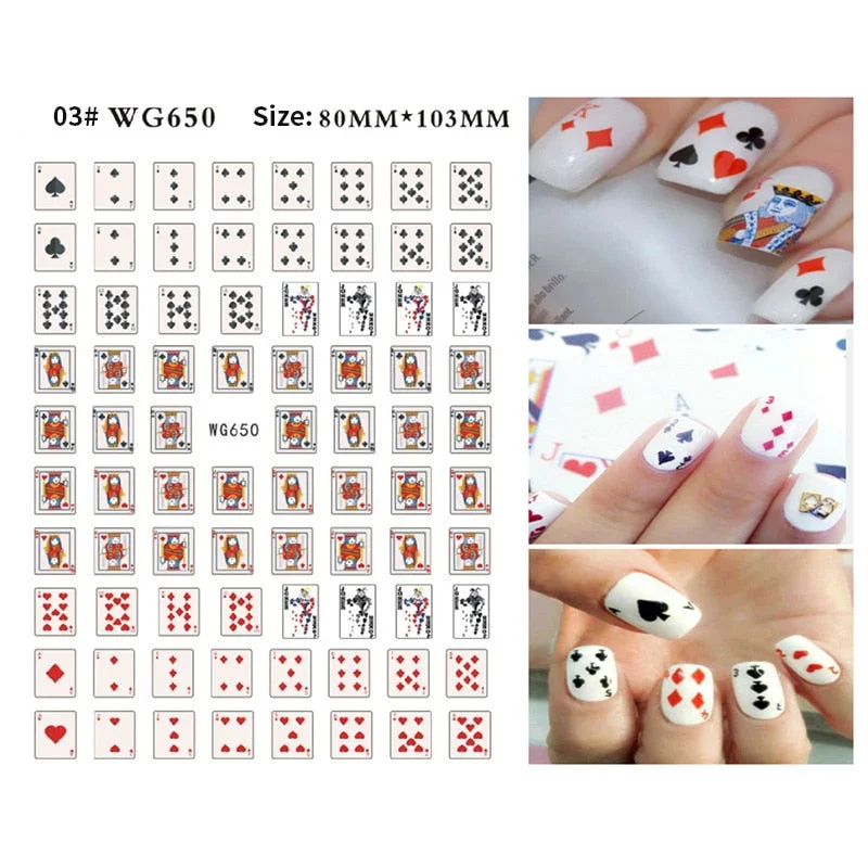 3D Hearts Clubs And Spades Poker Design Self-adhesive Sticker Decals Flowers Lines Geometric Nail Art Manicures Sliders Foils