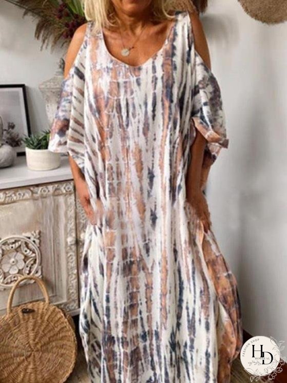 Dresses Loose Tie-Dye Printed Off-The-Shoulder Long Sleeve Dress for Women