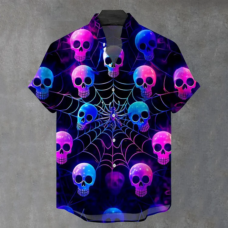Simpfit Modisches Herrenhemd mit Batik-Totenkopf-Print