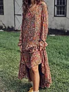 Floral Printed Loose Long Sleeves Midi Dress