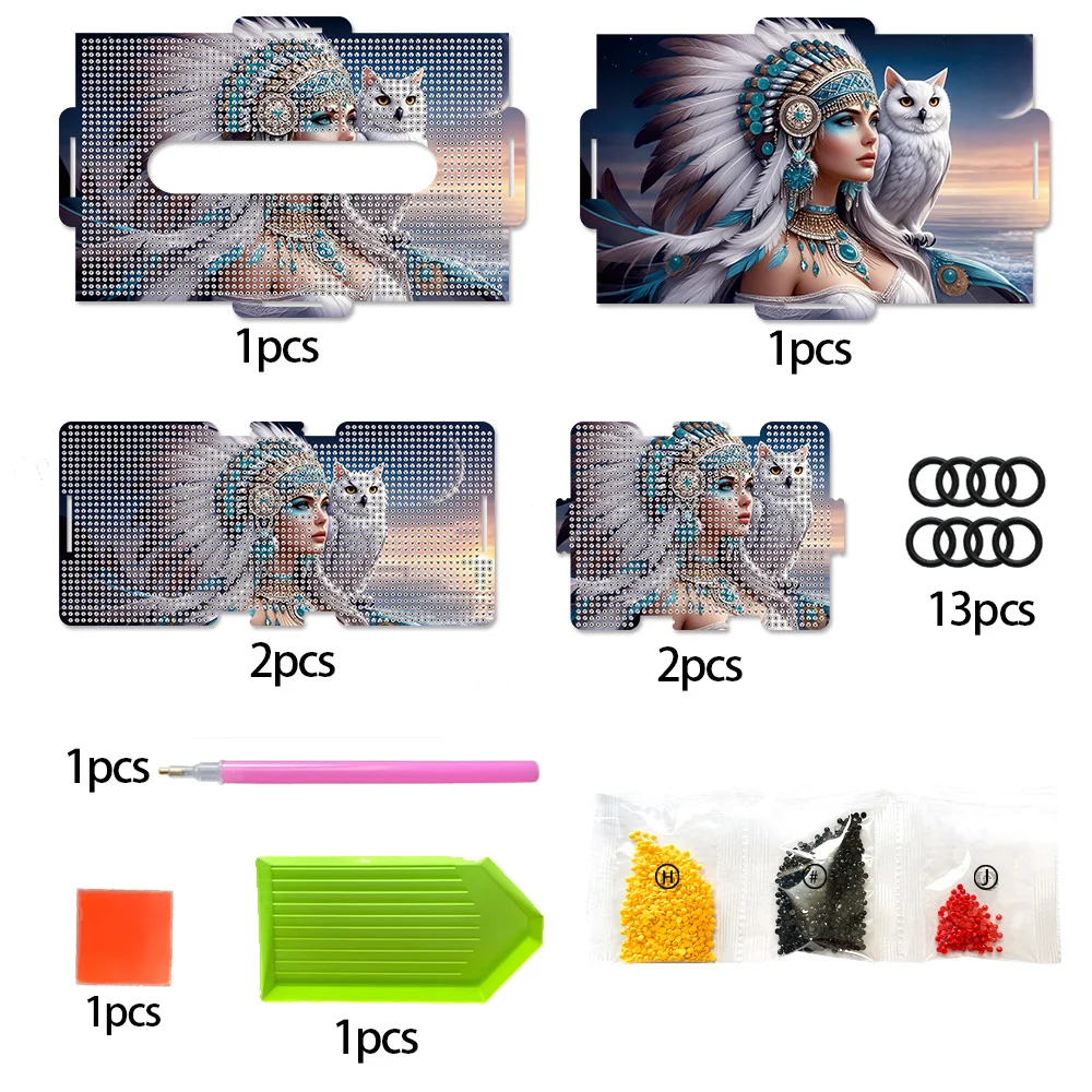 Owl Indian Diamond Painting Tissue Box Wooden Diamond Art Tissue Storage Box