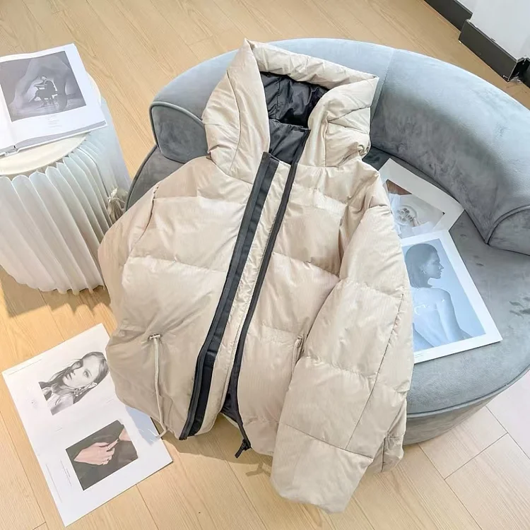 New Autumn Winter Women Fashion Hooded 90% White Duck Down Coat Lady Slim Thick Warm Zipper Drawstring Lace-up Snow Jacket